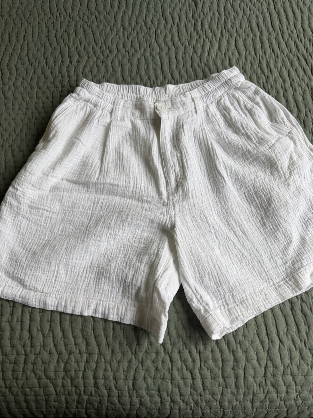 aerie White Textured Cotton Bermuda Shorts